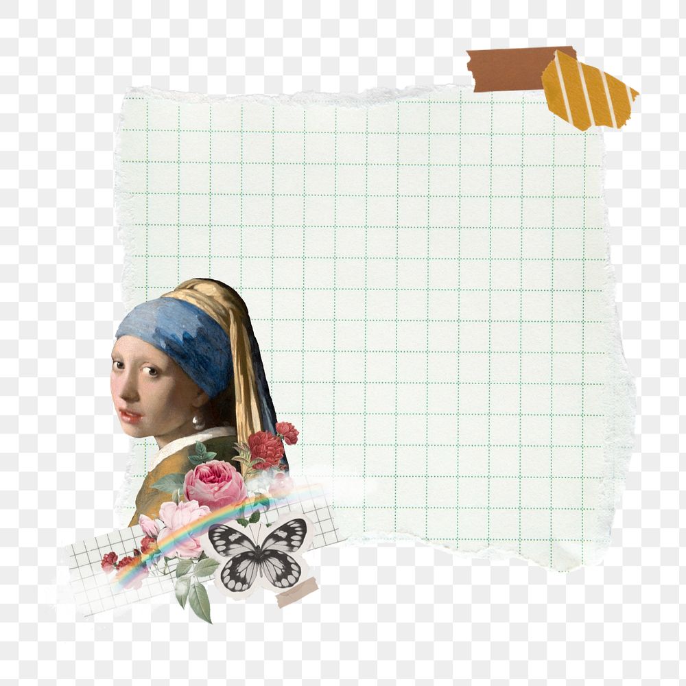 Vermeer pearl earring paper note sticker. Famous artwork remixed by rawpixel.