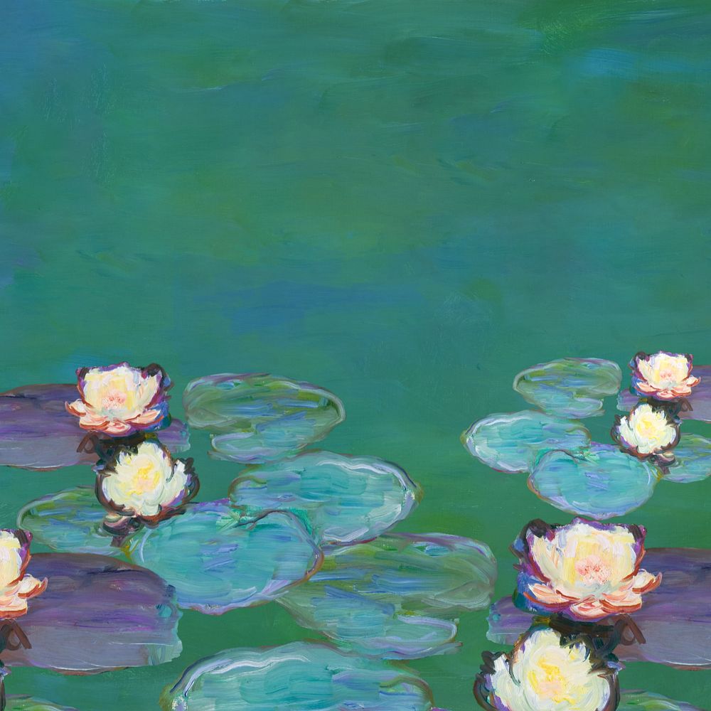 Monet's water lilies blue background, editable design. Famous artwork remixed by rawpixel.