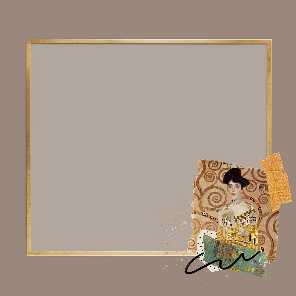 Gustav Klimt's gold frame, editable Portrait of Adele Bloch-Bauer I collage design, remixed by rawpixel