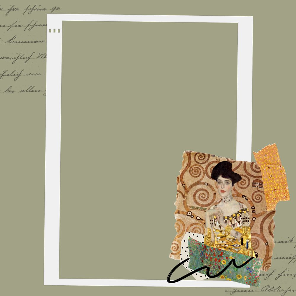 Gustav Klimt's frame, editable Portrait of Adele Bloch-Bauer I collage painting design, remixed by rawpixel