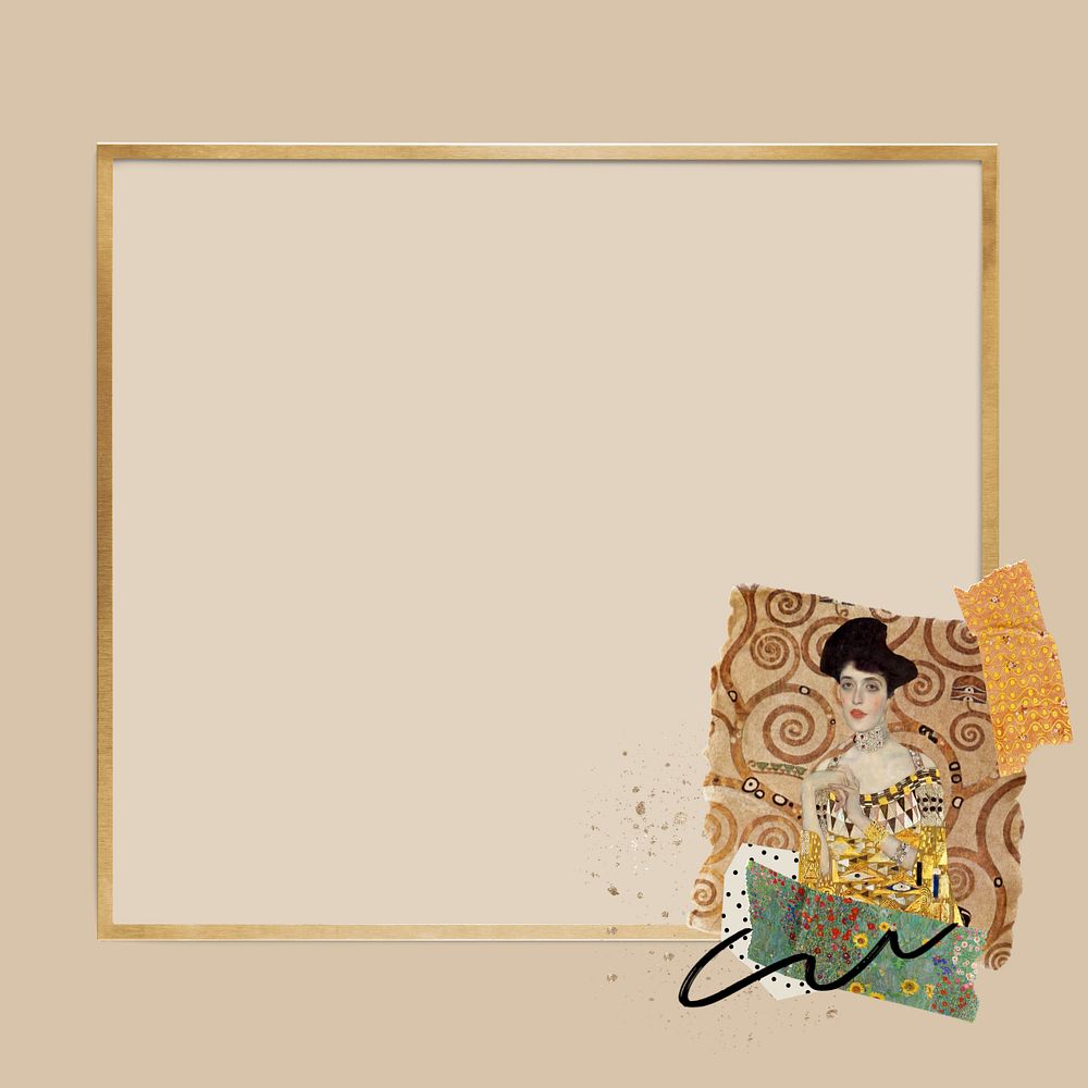 Gustav Klimt's gold frame, editable Portrait of Adele Bloch-Bauer I collage design, remixed by rawpixel