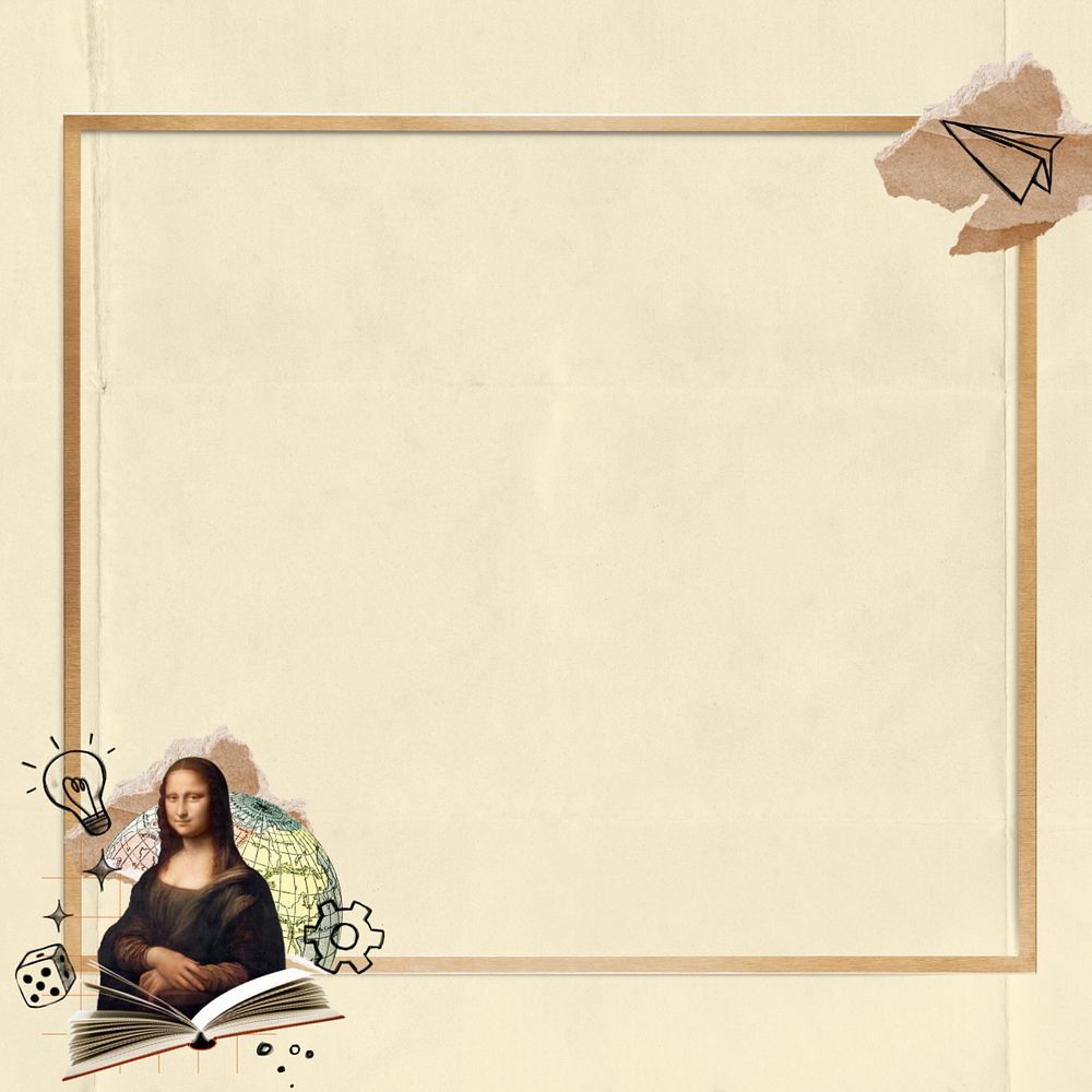 Mona Lisa gold frame, editable design. Artwork by Leonardo da Vinci, remixed by rawpixel.