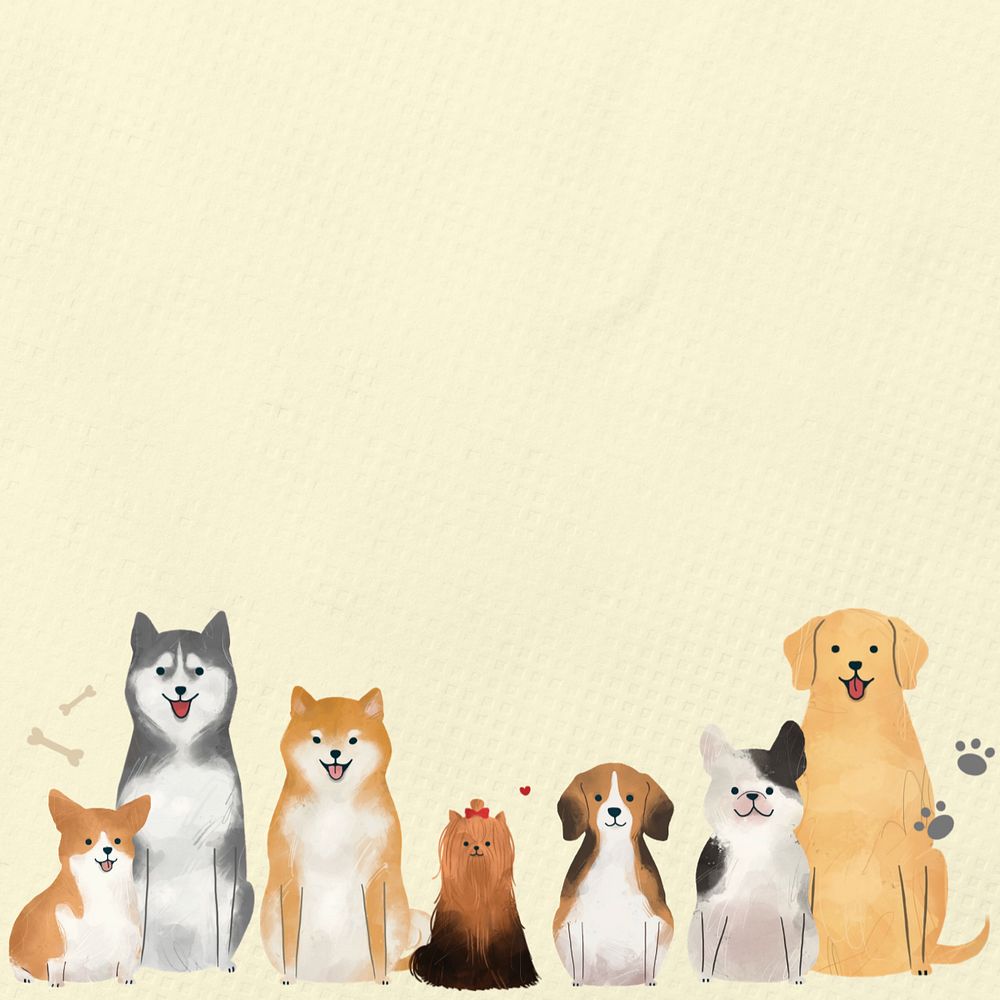 Cute dog border, editable beige background design