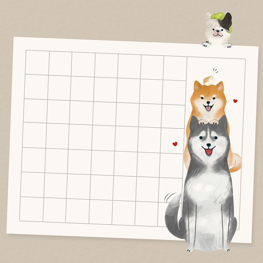 Beige grid notepaper, editable dog design