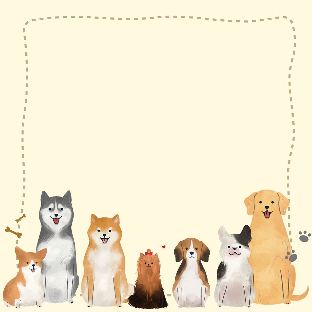 Editable dog border yellow background