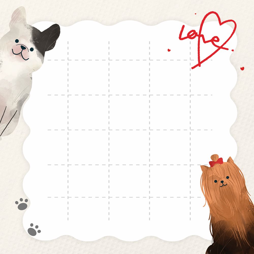 Editable white grid notepaper, dog design