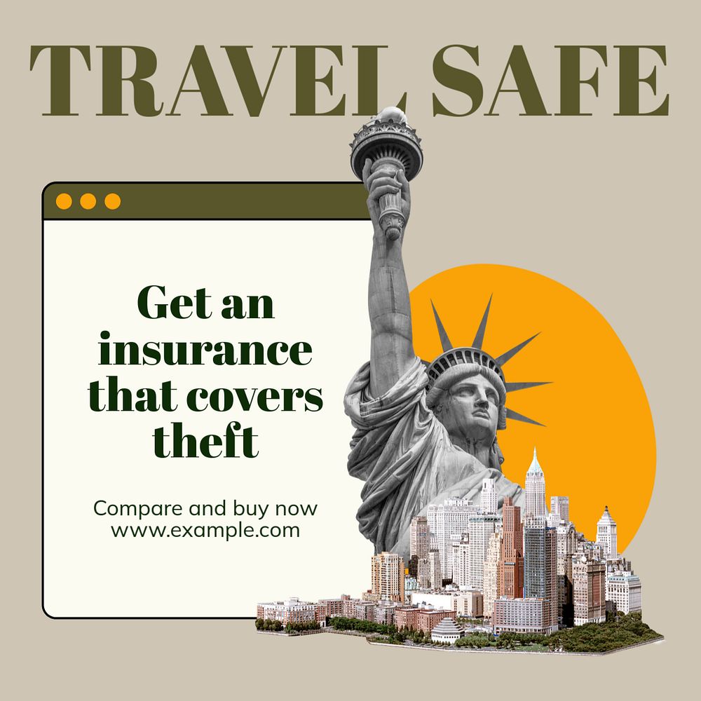 Travel insurance Instagram post template, editable text