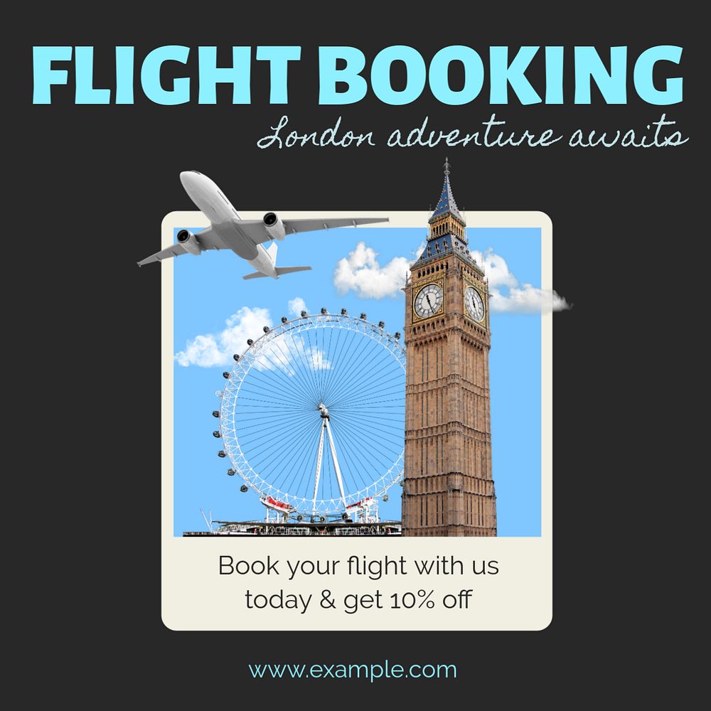 Flight booking Instagram post template, editable text