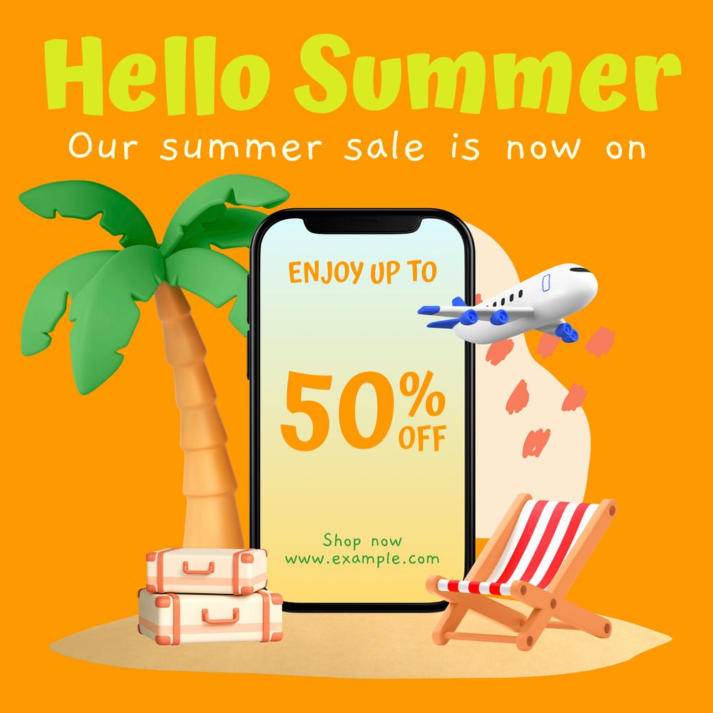 Summer sale Instagram post template, editable text