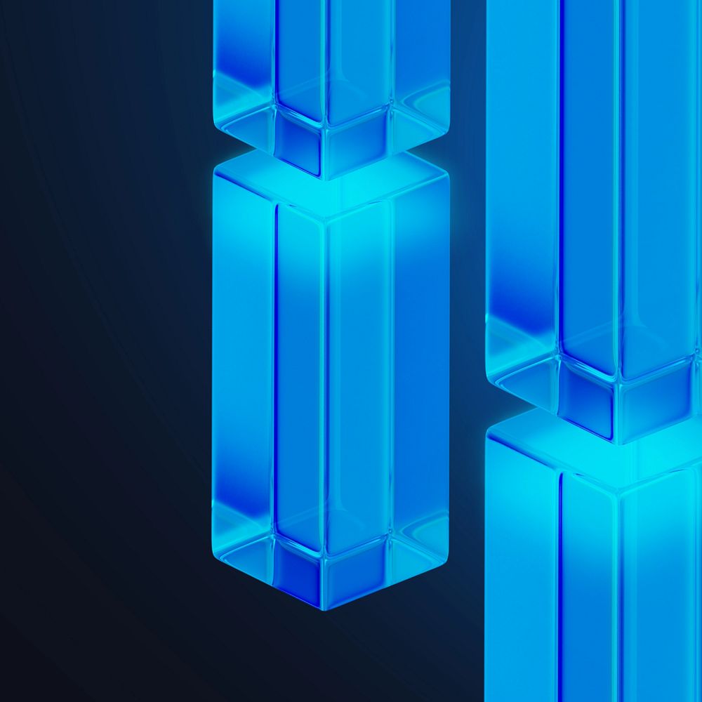 Editable blue glass pillar, 3D geometric shape design