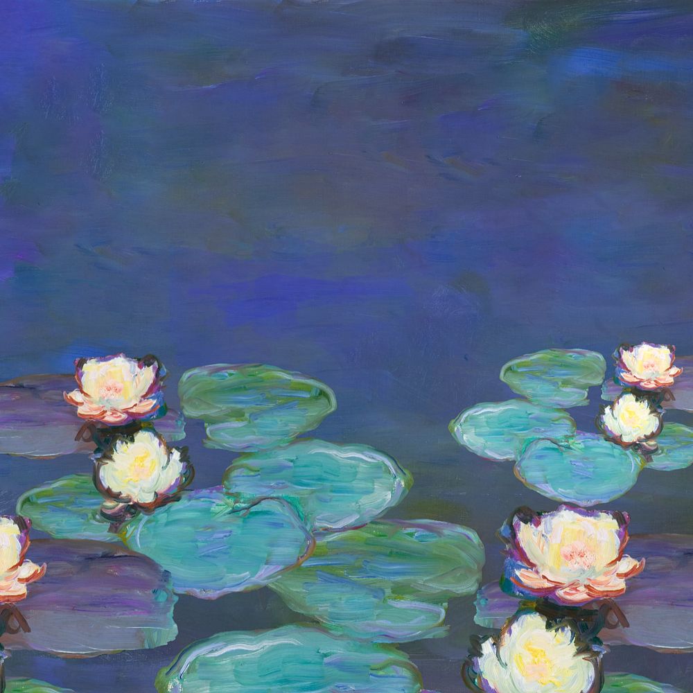 Monet's water lilies blue background, editable design. Famous artwork remixed by rawpixel.