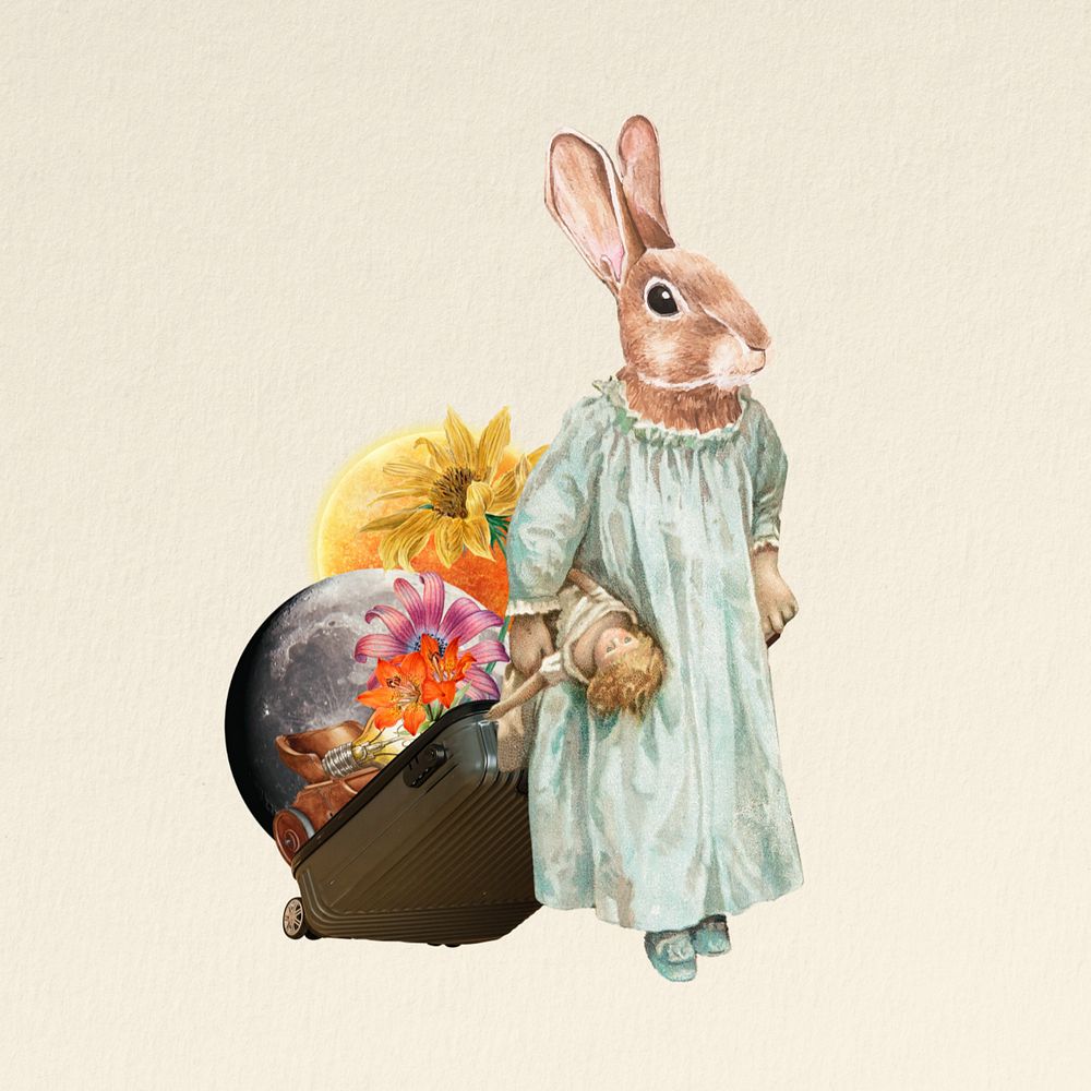 Editable rabbit anthropomorphic animal remix collage art