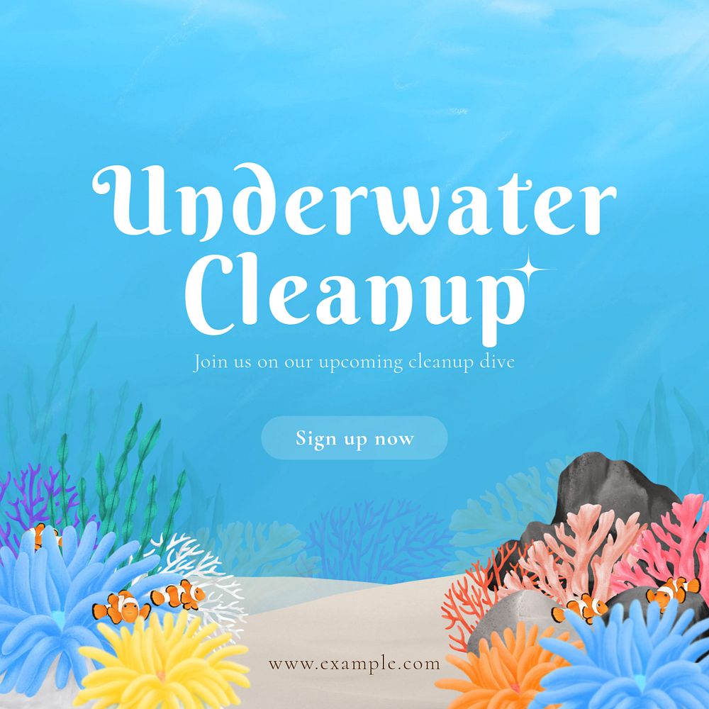 Underwater cleanup Instagram post template, editable aesthetic paint remix 