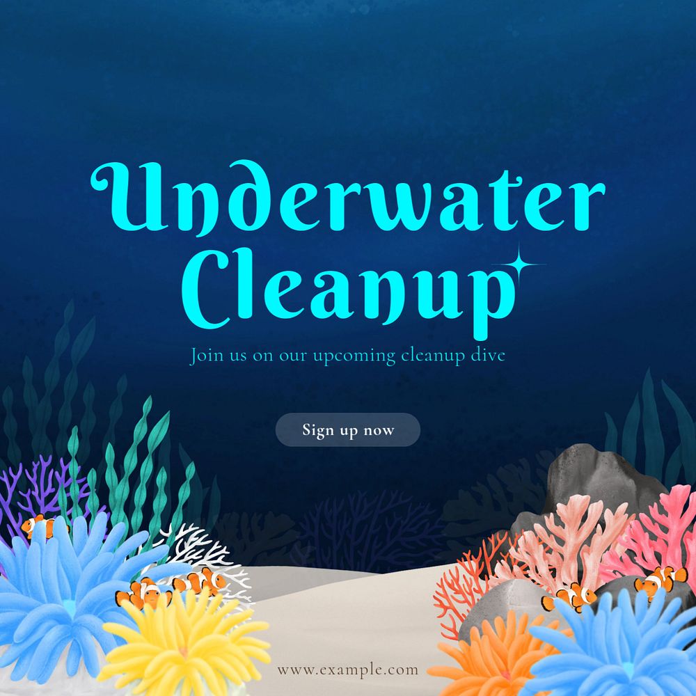 Underwater cleanup Instagram post template, editable aesthetic paint remix 