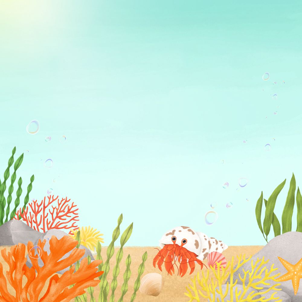 Cute hermit crab background, editable illustration border