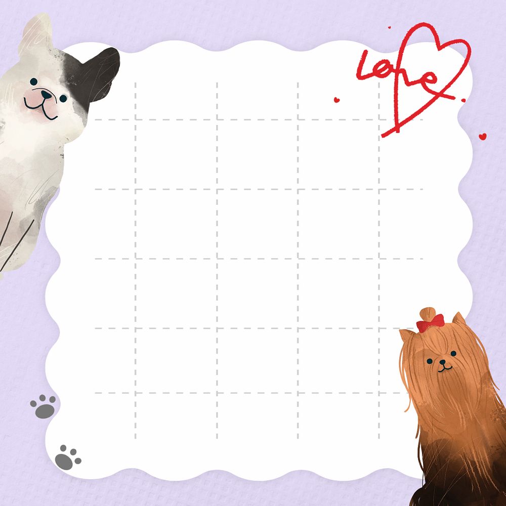 White grid notepaper, editable dog design