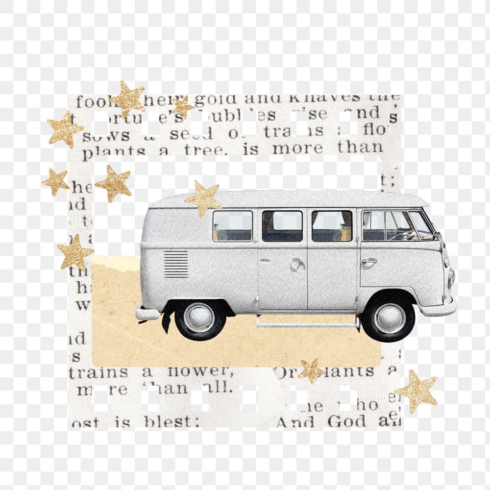 Aesthetic classic van element png, editable travel collage remix design