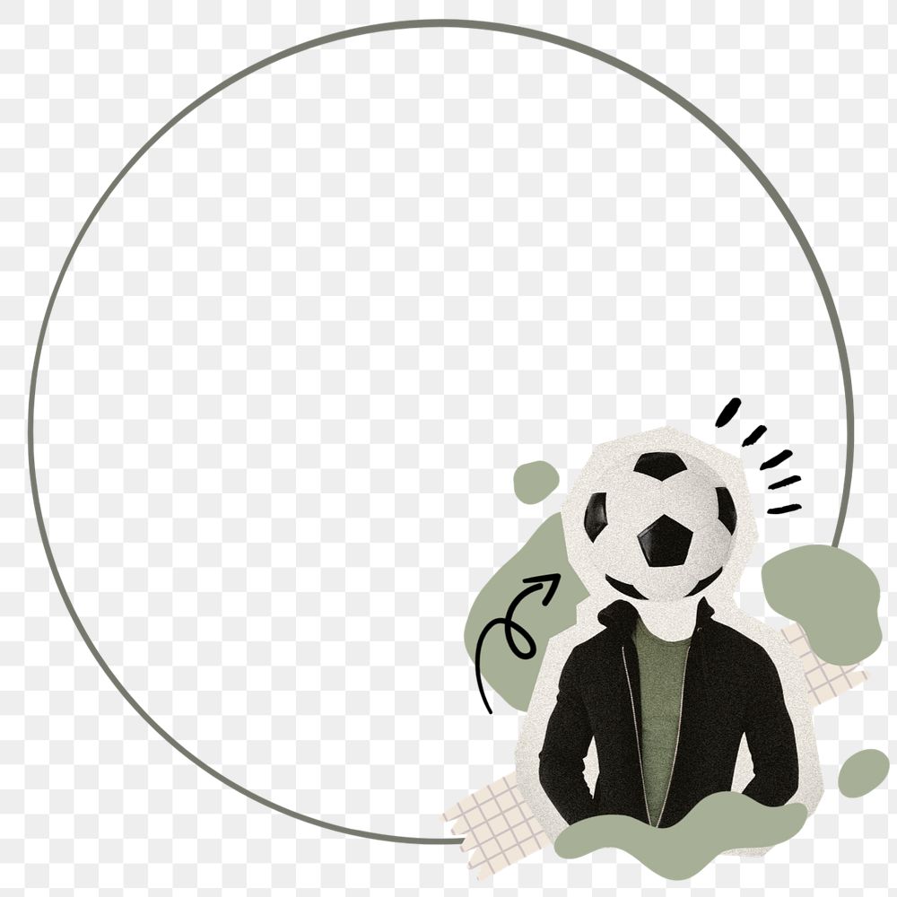 Sport round frame element png, editable soccer head boy design