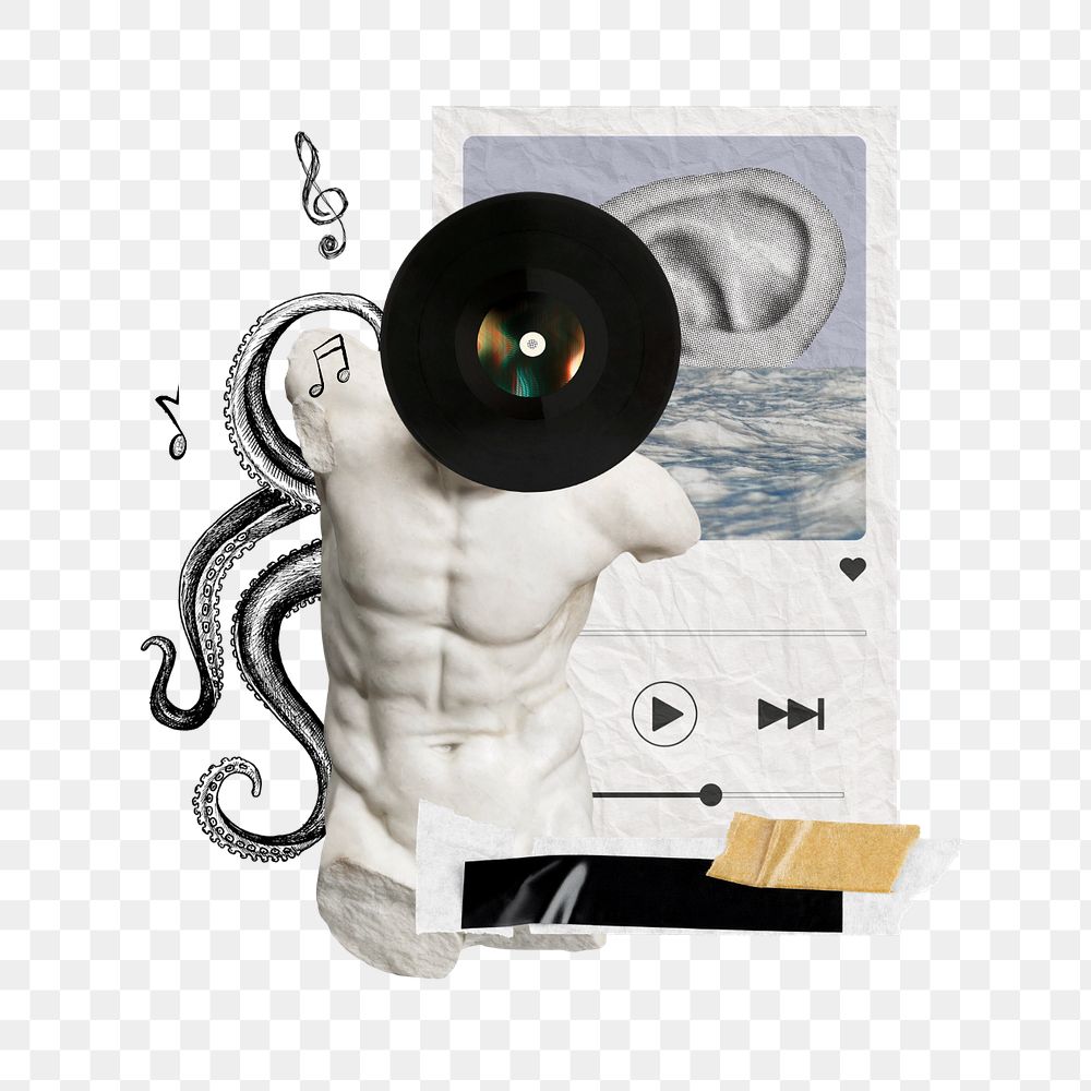 Vinyl record-headed man png sticker, editable design