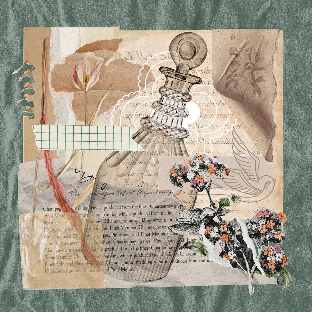 Vintage floral scrapbook, ripped paper, editable design