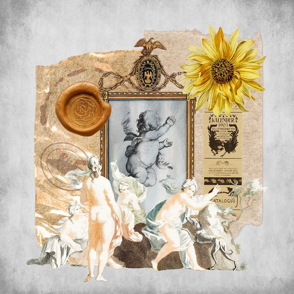 Vintage Greek cherub, paper collage, editable design