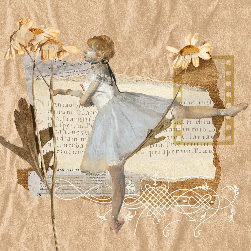 Ballerina aesthetic collage, vintage paper texture, editable design