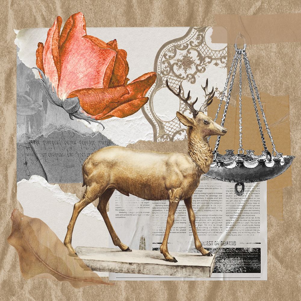 Deer aesthetic collage, editable design