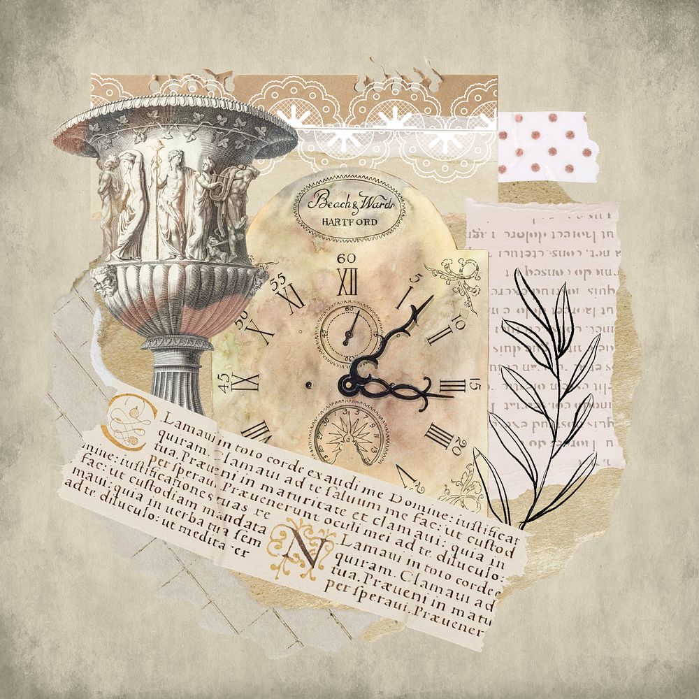 Antique objects collage, ephemera style, editable design