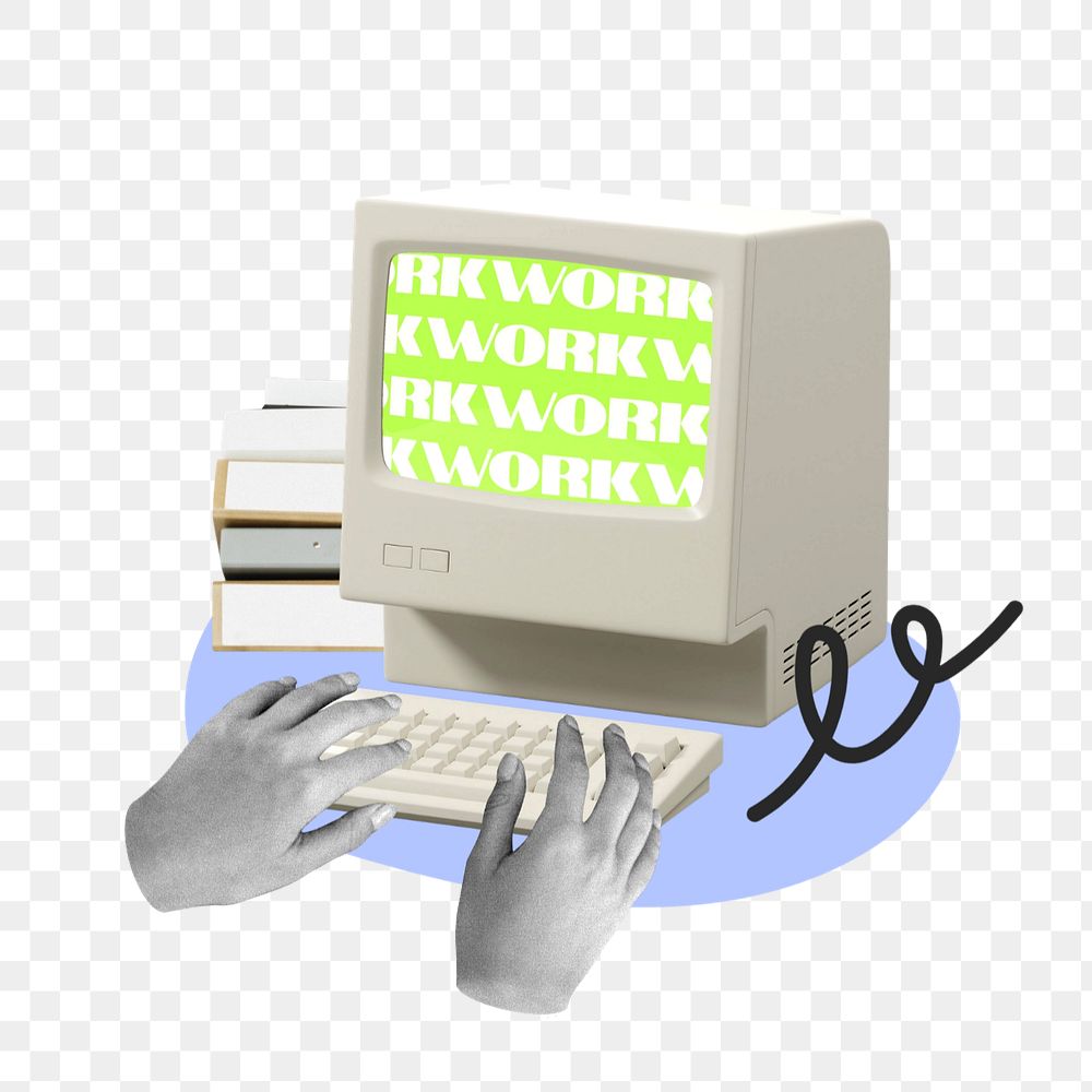 Retro computer png sticker, editable design