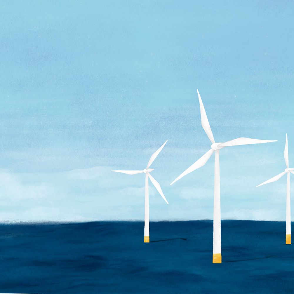 Offshore wind energy background, editable illustration border