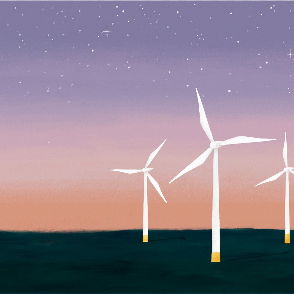 Offshore wind power background, editable illustration border