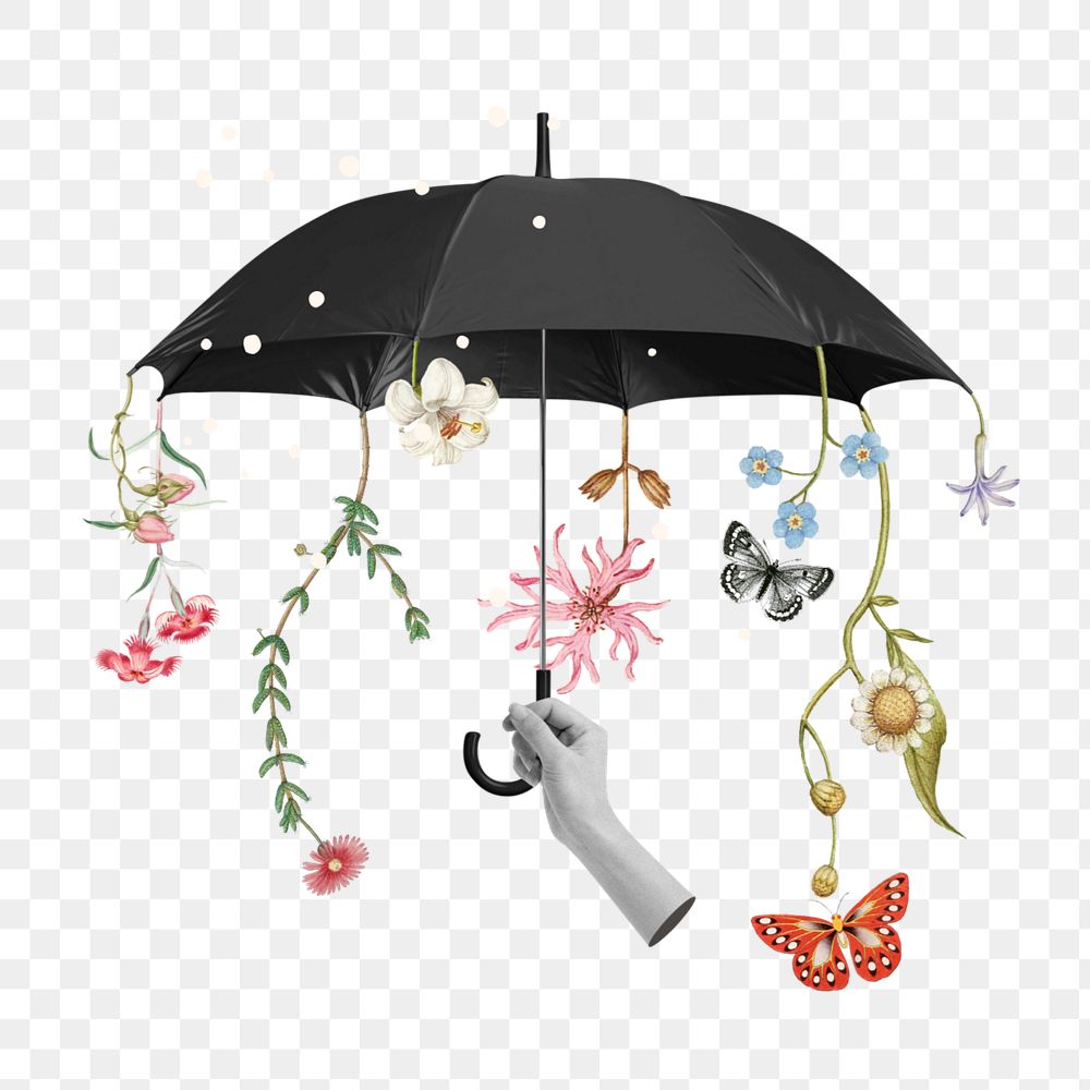 Environmentally friendly png element, editable umbrella collage remix