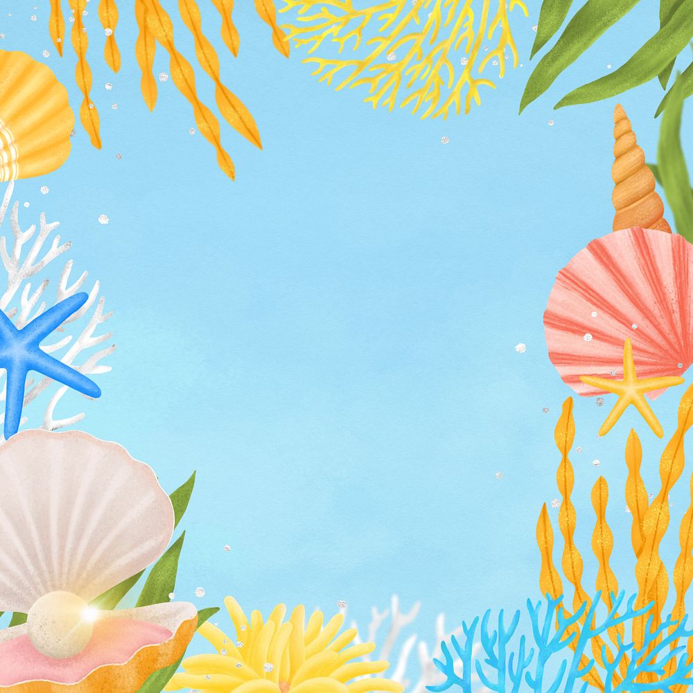 Coral reef frame, blue background, editable illustration border