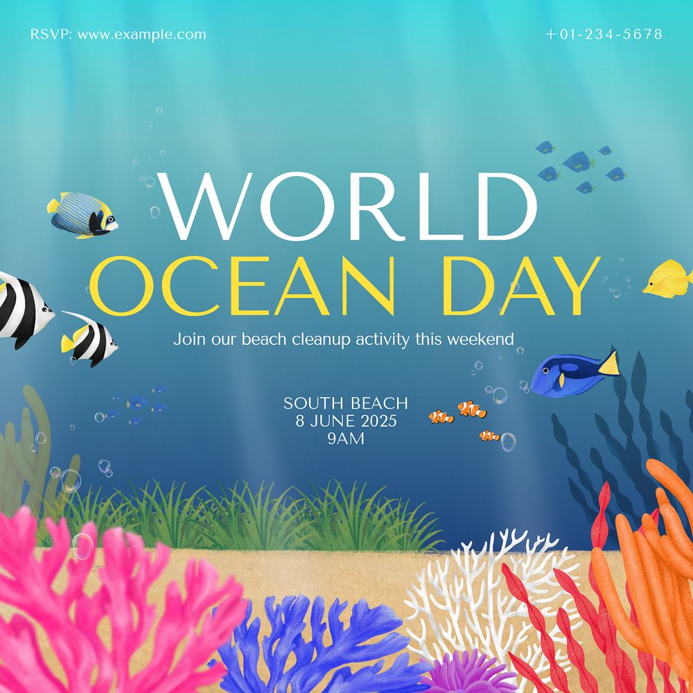 World ocean day Instagram post template, editable aesthetic paint remix 