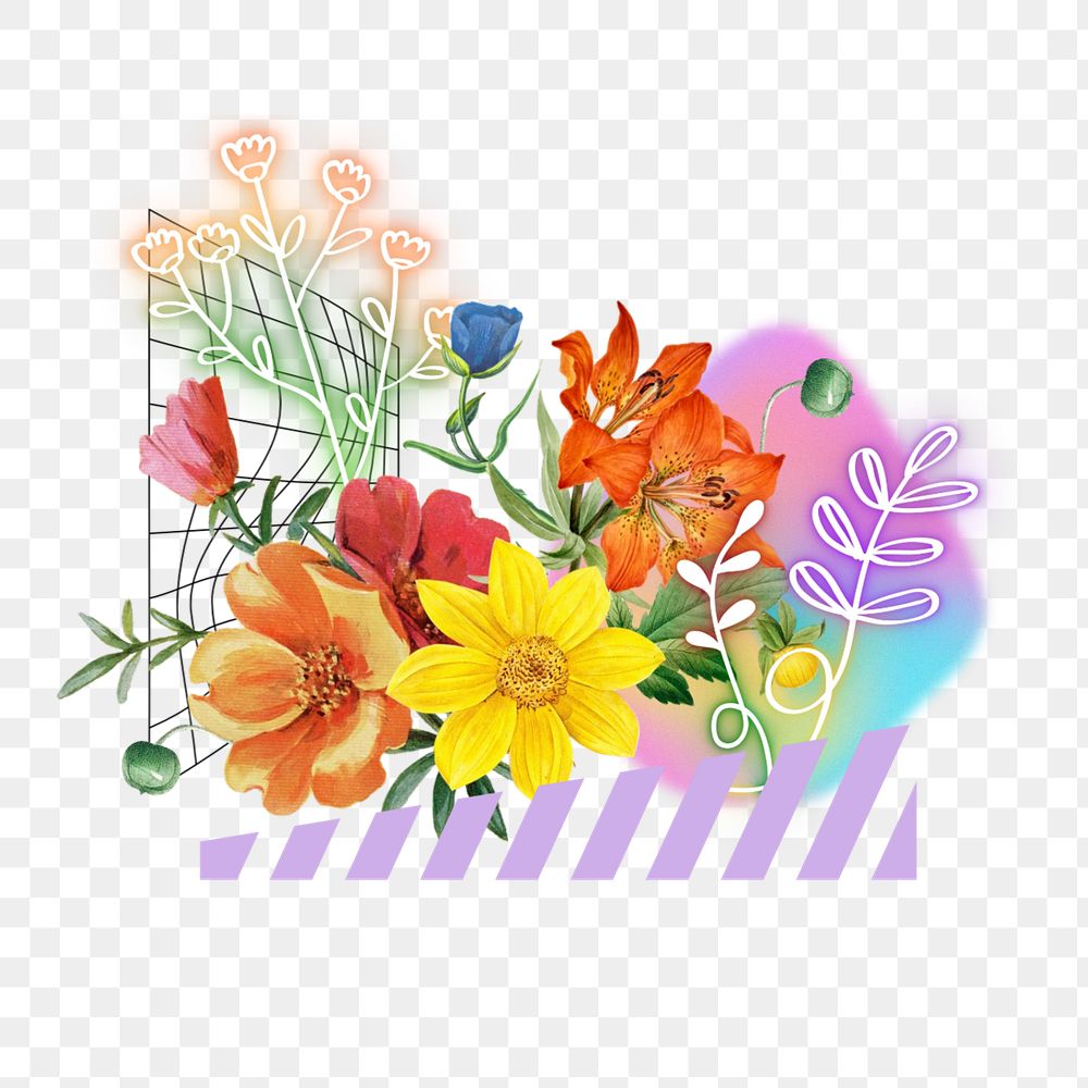 Colorful spring flowers png, aesthetic remix, editable design