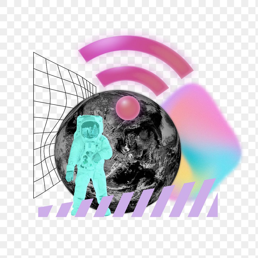 Astronaut with wifi icon png, communication technology remix, editable design