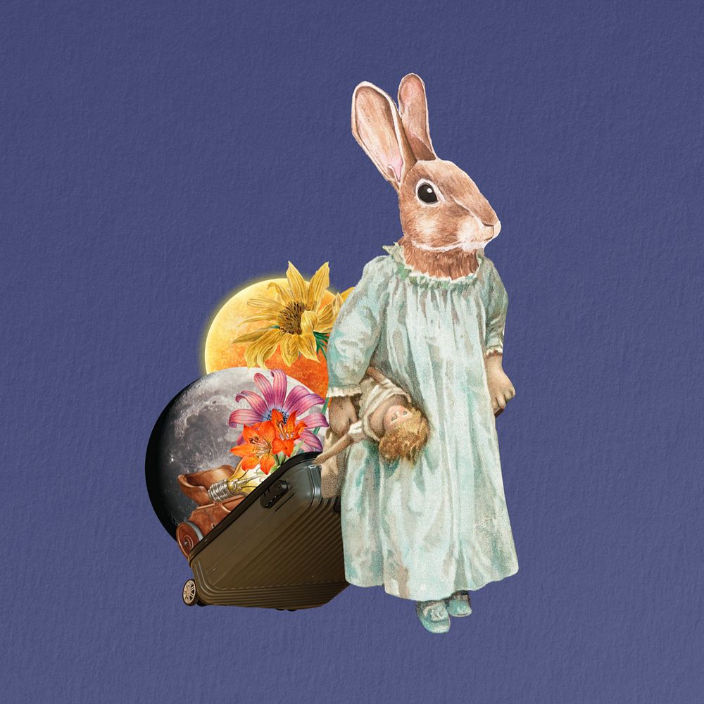 Editable rabbit anthropomorphic animal remix collage art