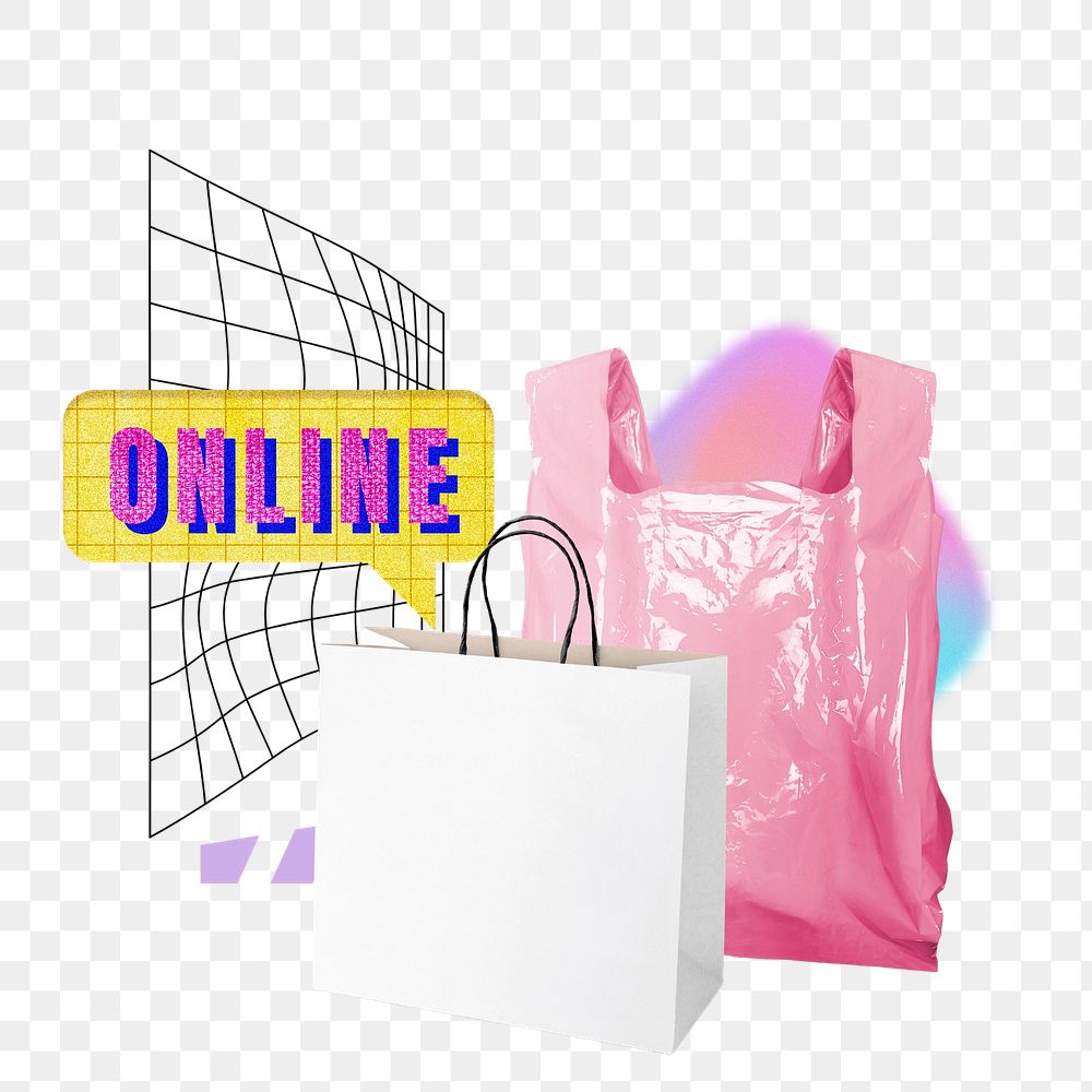 Online shopping bags png, creative remix, editable design