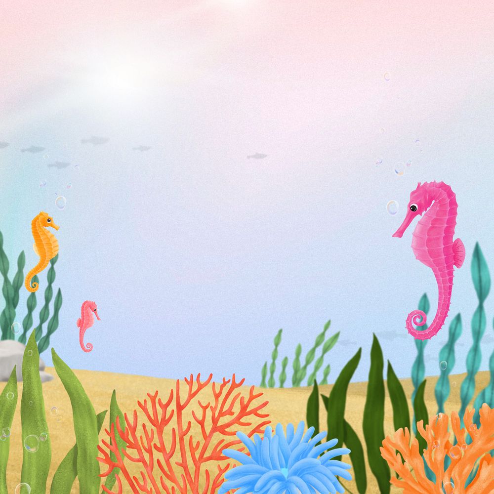 Aesthetic sea life background, editable illustration border