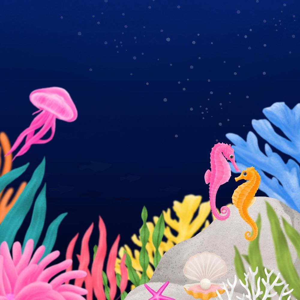 Coral reef, colorful background, editable illustration border