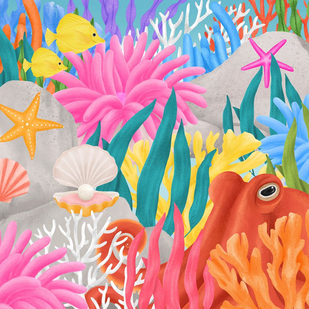 Coral reef pattern background, customizable aesthetic illustration remix