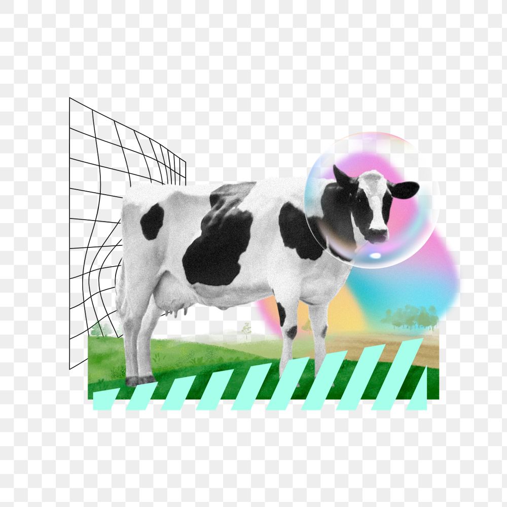 Bubble cow png, creative livestock animal remix, editable design