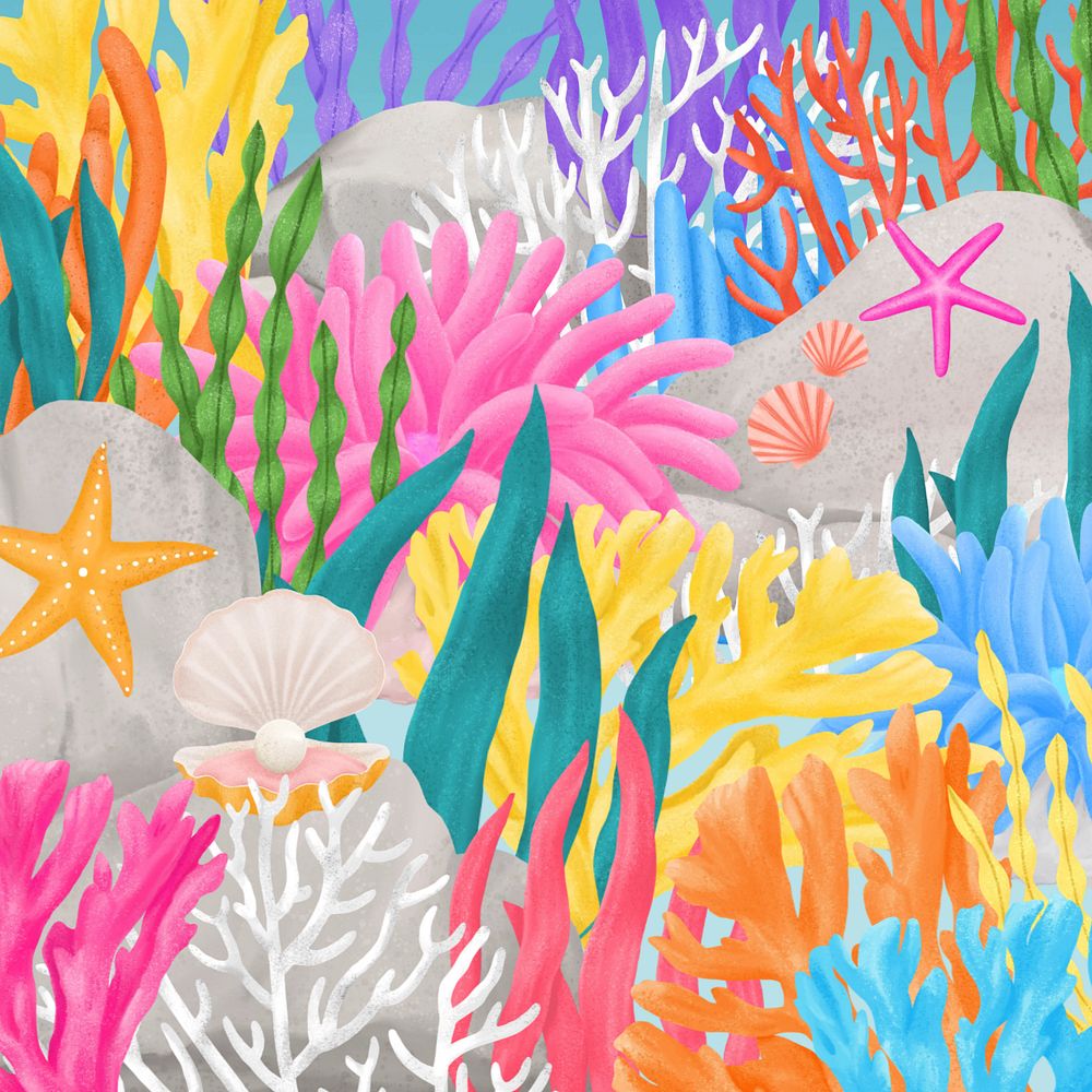 Coral reef pattern background, customizable aesthetic illustration remix