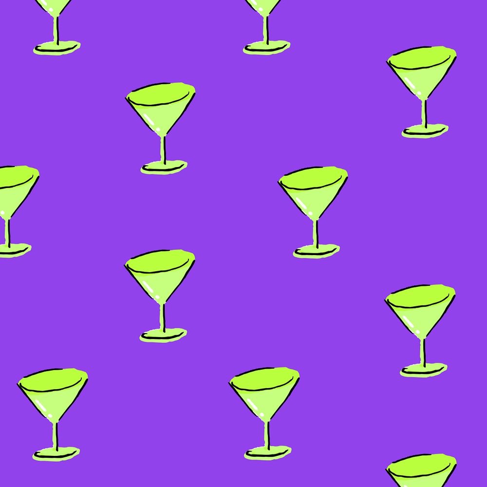 Martini glass pattern, purple background, editable design