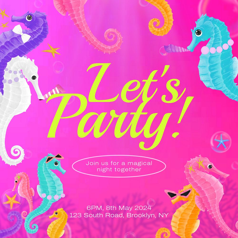 Party invitation Instagram post template, editable aesthetic paint remix 