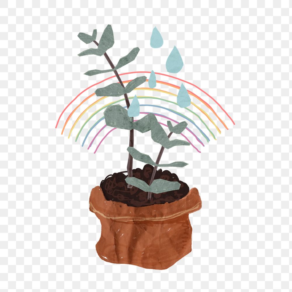 Rainbow watering plant creative png sticker, editable design