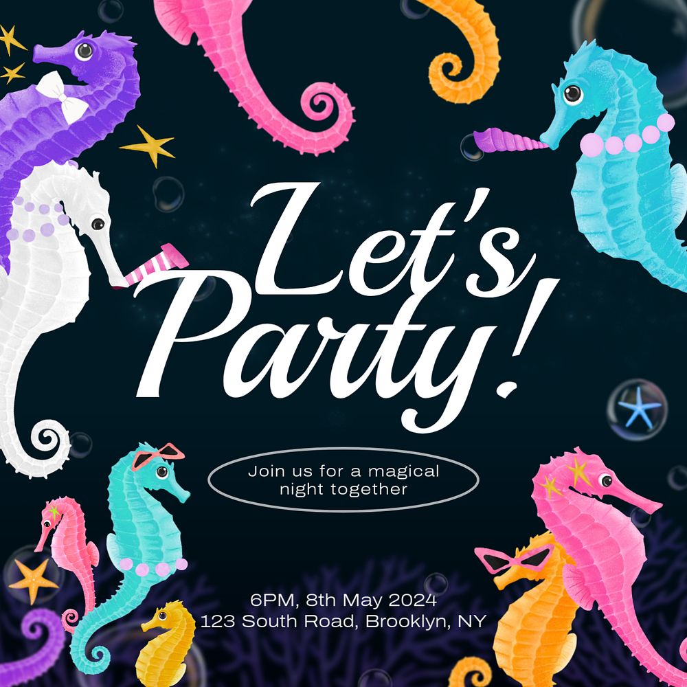 Party invitation Instagram post template, editable aesthetic paint remix 