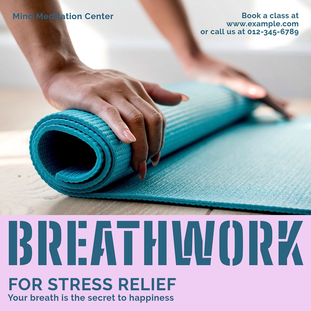 Breathwork classes Facebook post template, editable social media ad