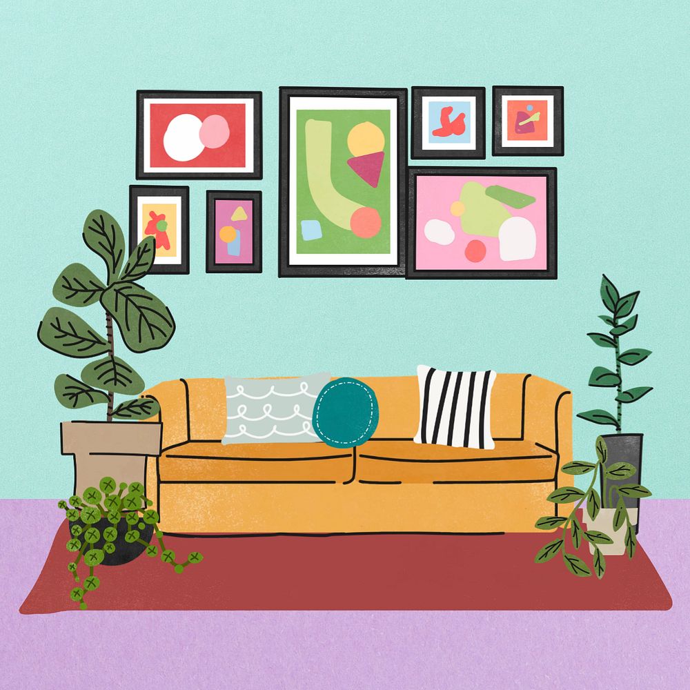 Retro living room remix, editable home decor design