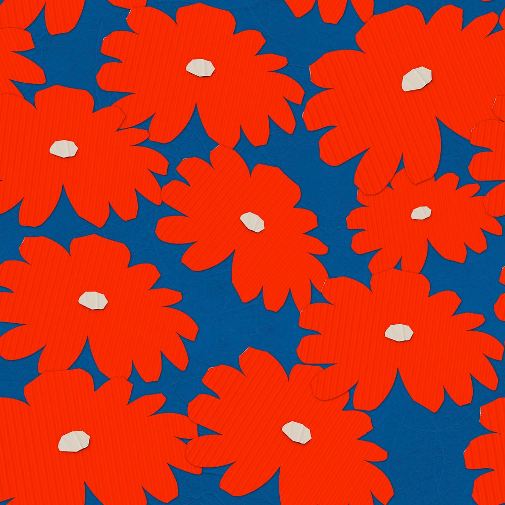 Red daisy, blue editable paper craft background